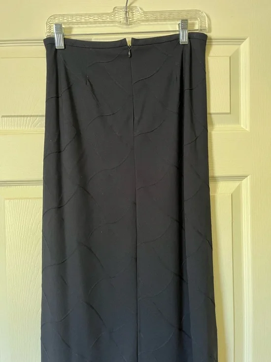 Womens Navy Midi Dress with Subtle Wave Texture - Picture 2 of 4